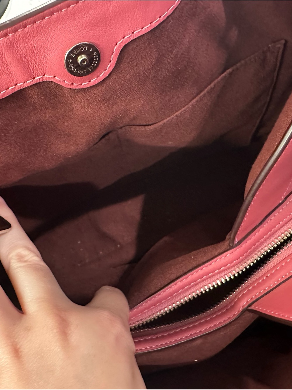 Coach pink Embossed Leather Tote with Chain-Detail - Picture 8 of 12
